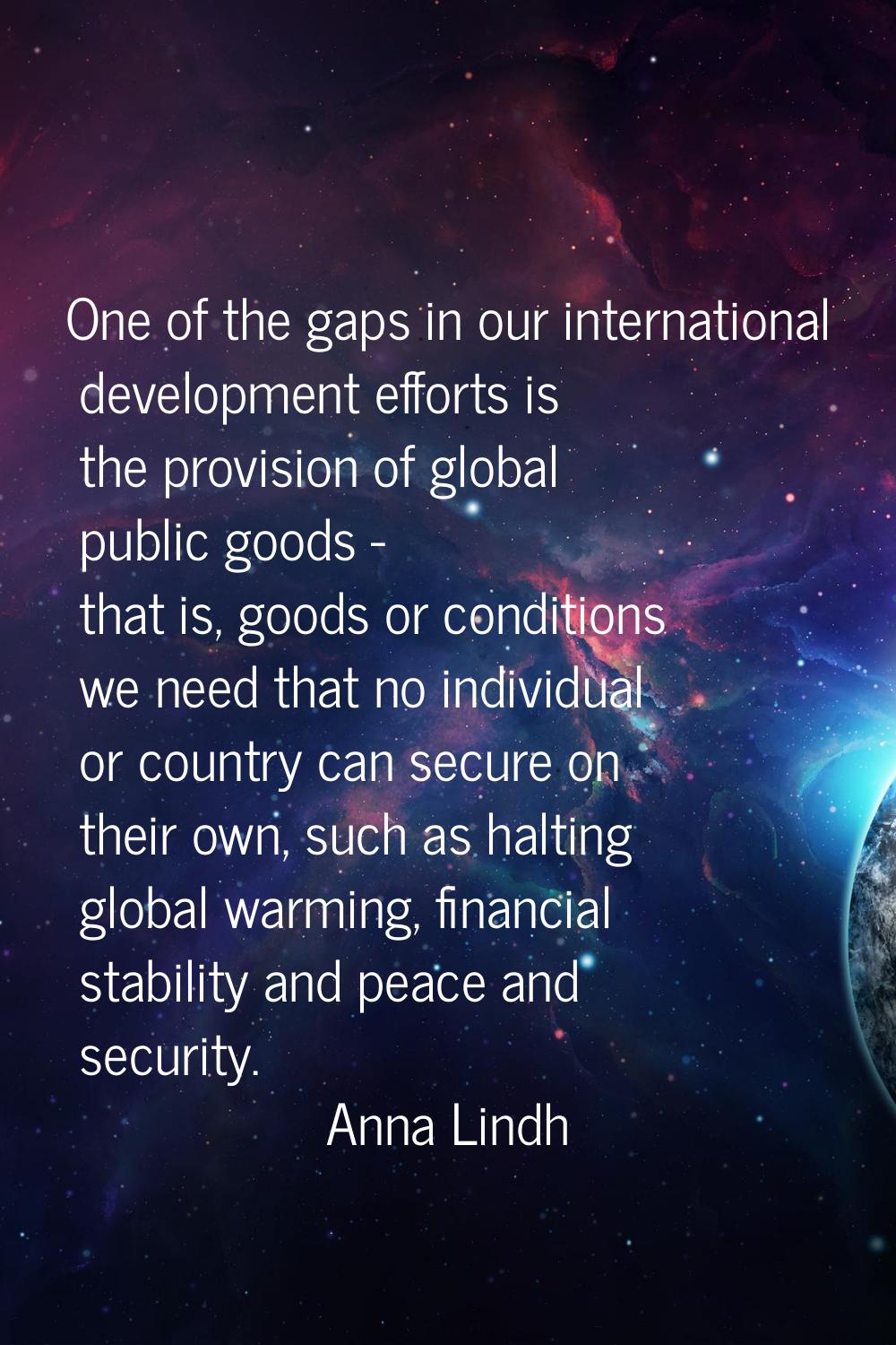 One of the gaps in our international development efforts is the provision of global public goods - 