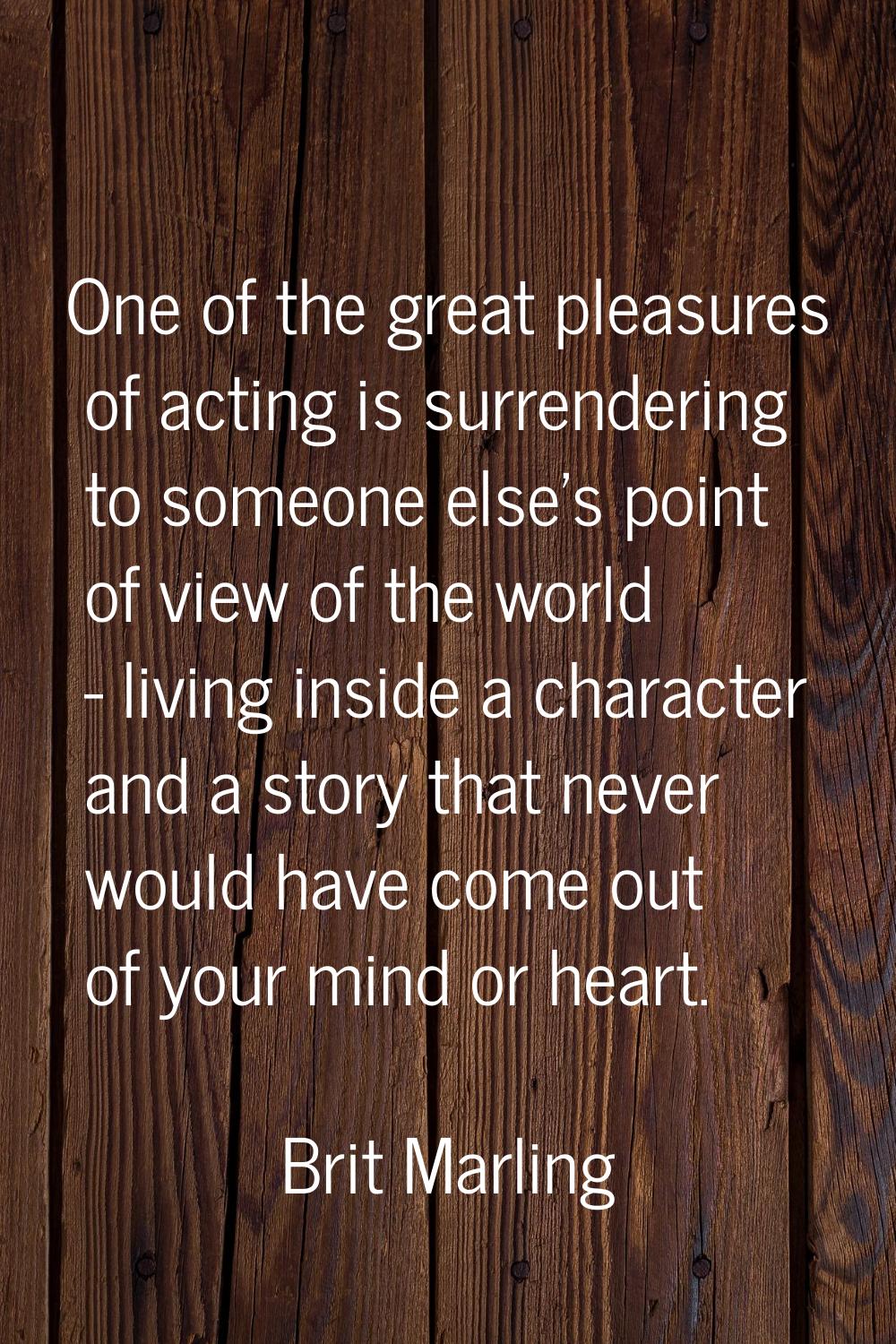 One of the great pleasures of acting is surrendering to someone else's point of view of the world -