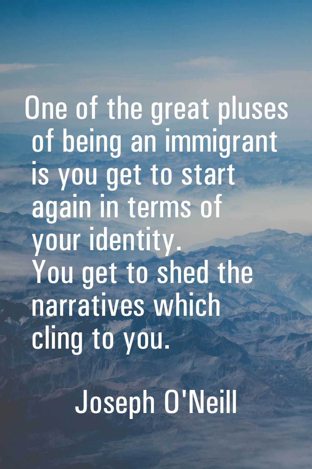 One of the great pluses of being an immigrant is you get to start again in terms of your identity. 