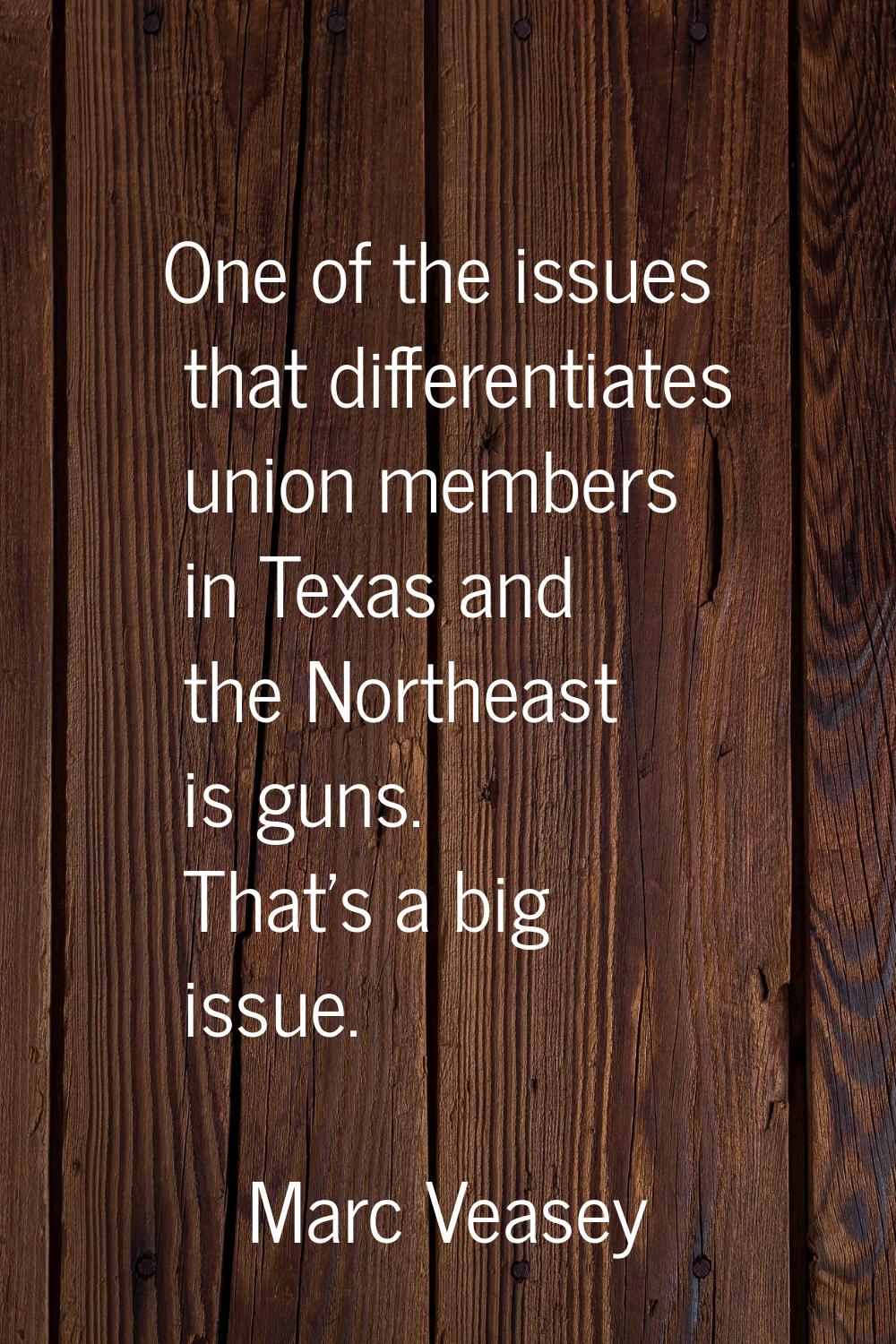 One of the issues that differentiates union members in Texas and the Northeast is guns. That's a bi