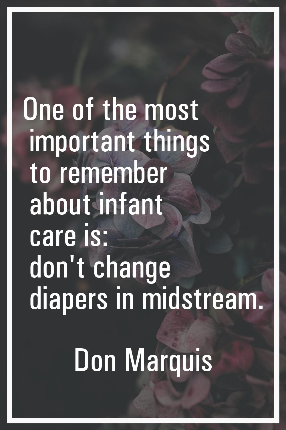 One of the most important things to remember about infant care is: don't change diapers in midstrea