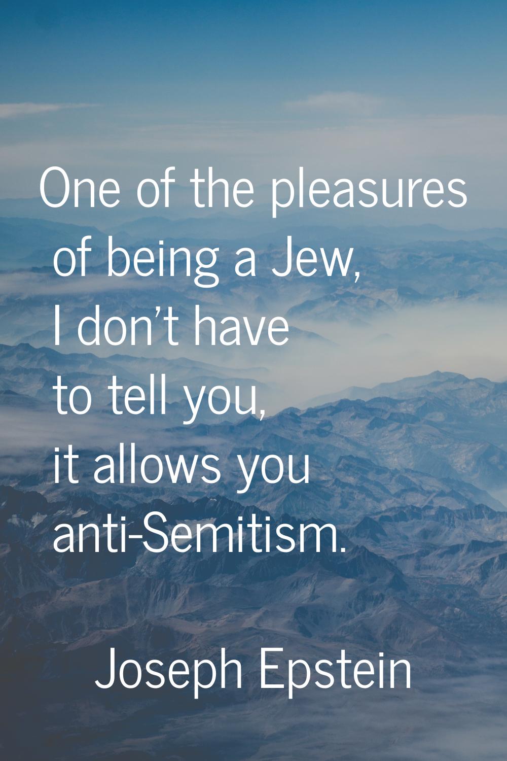 One of the pleasures of being a Jew, I don't have to tell you, it allows you anti-Semitism.