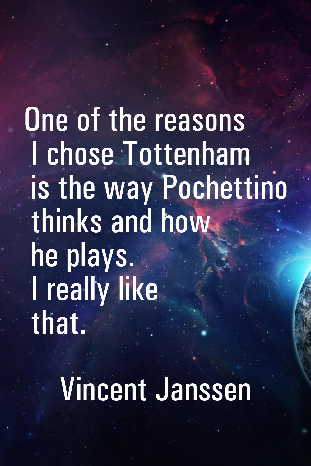 One of the reasons I chose Tottenham is the way Pochettino thinks and how he plays. I really like t