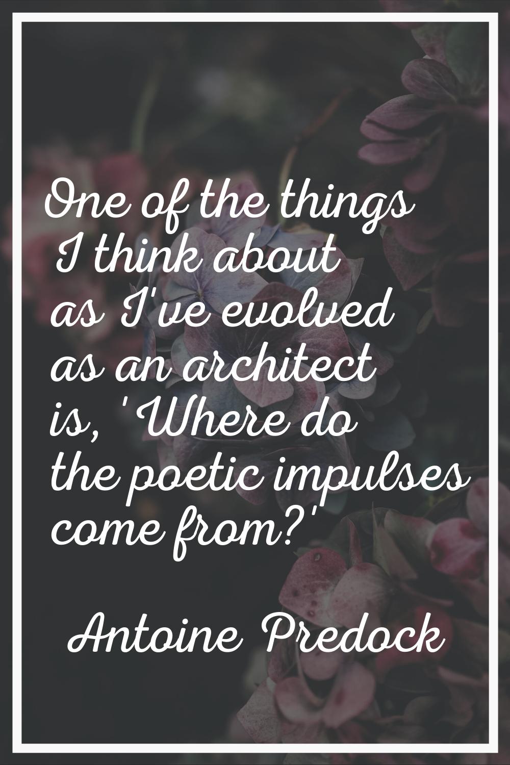 One of the things I think about as I've evolved as an architect is, 'Where do the poetic impulses c
