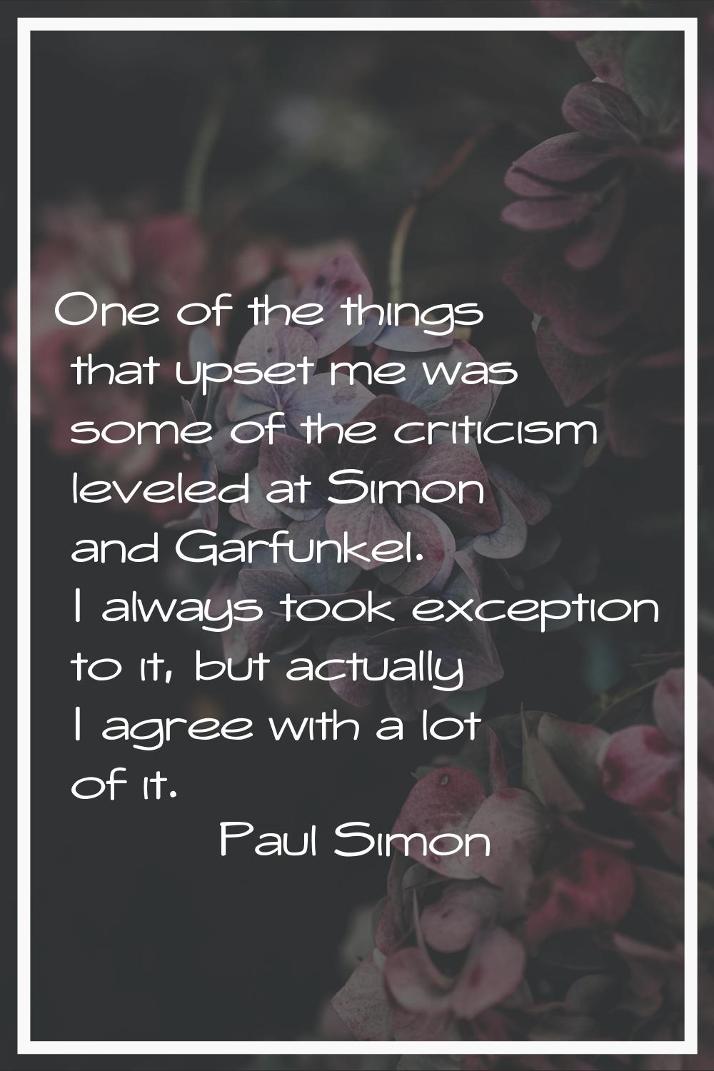 One of the things that upset me was some of the criticism leveled at Simon and Garfunkel. I always 