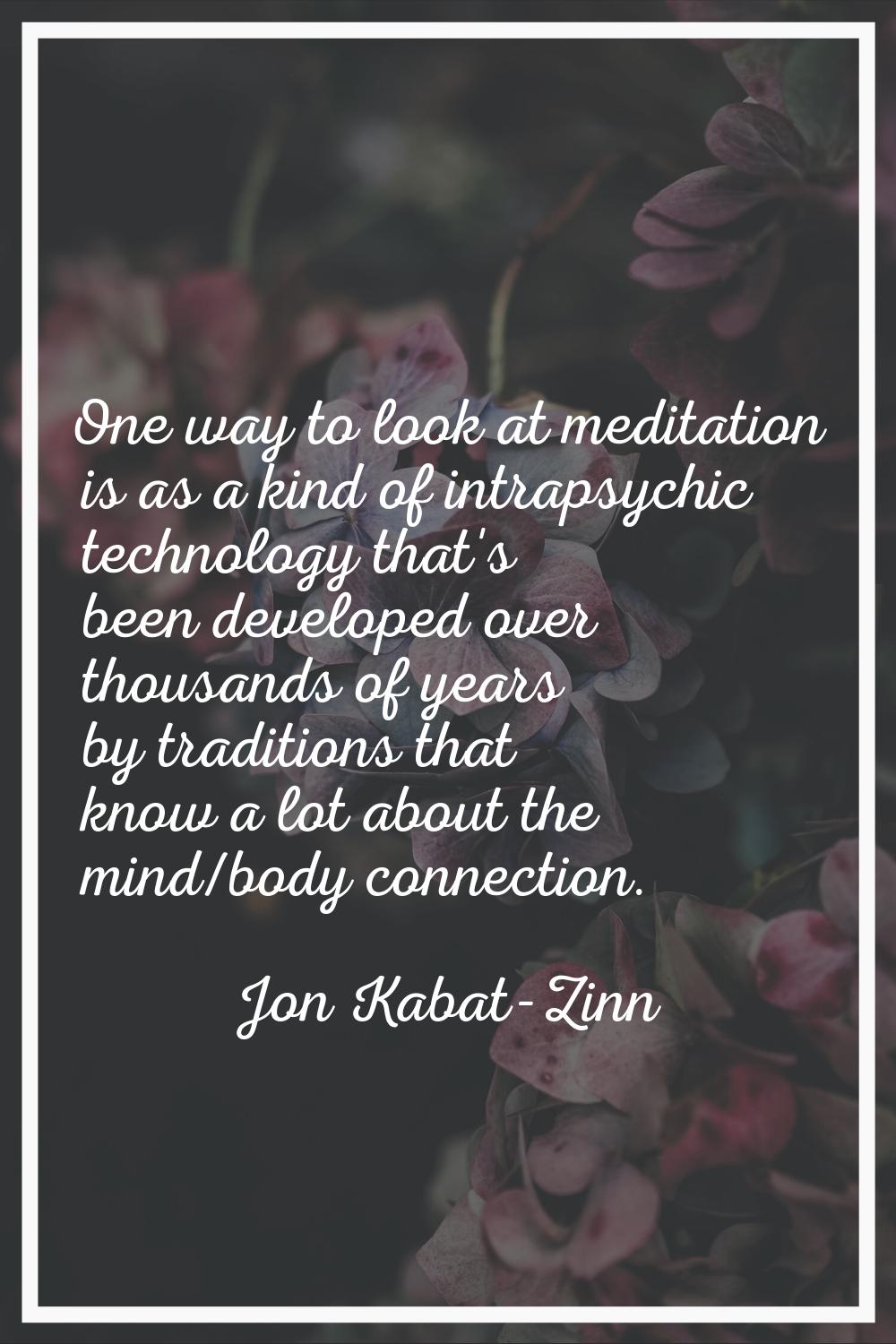One way to look at meditation is as a kind of intrapsychic technology that's been developed over th