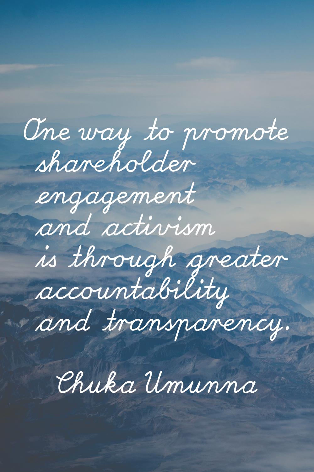 One way to promote shareholder engagement and activism is through greater accountability and transp