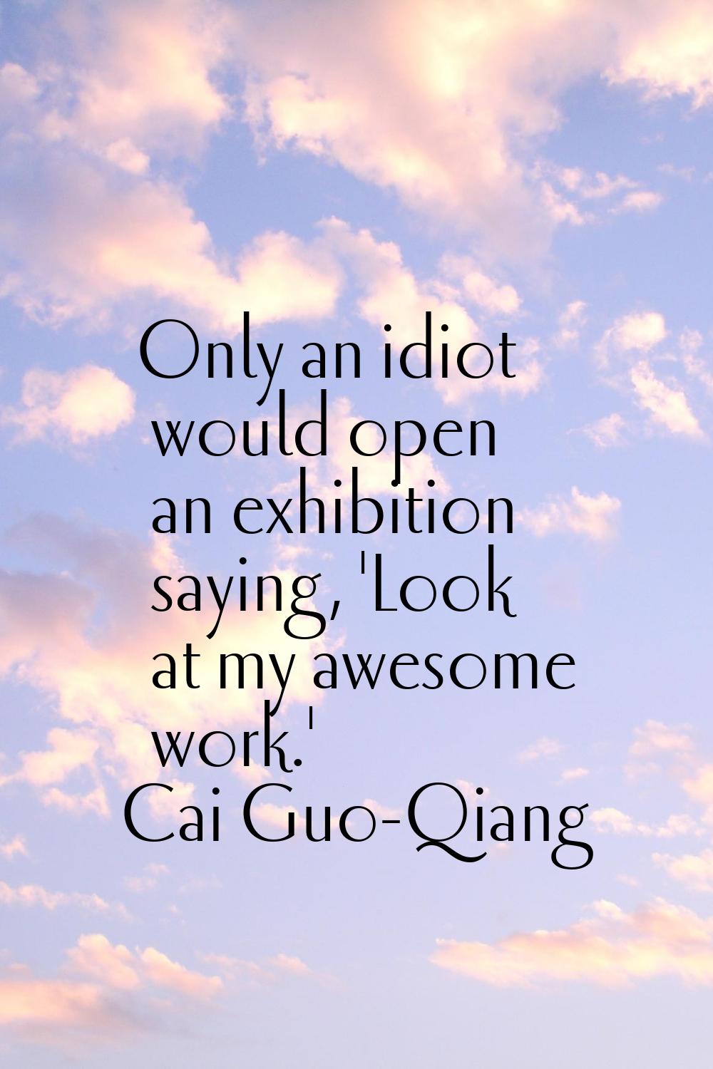 Only an idiot would open an exhibition saying, 'Look at my awesome work.'