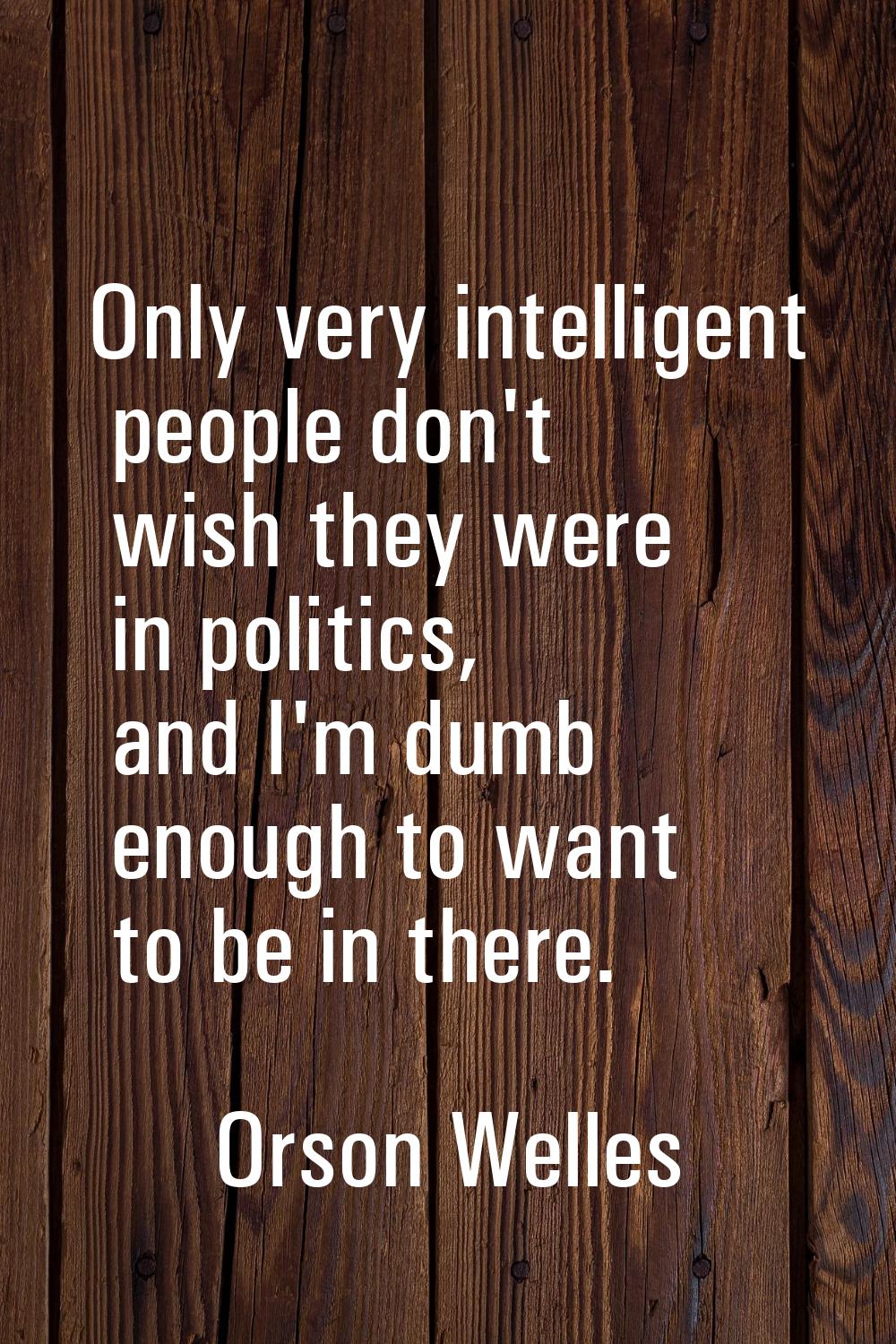 Only very intelligent people don't wish they were in politics, and I'm dumb enough to want to be in