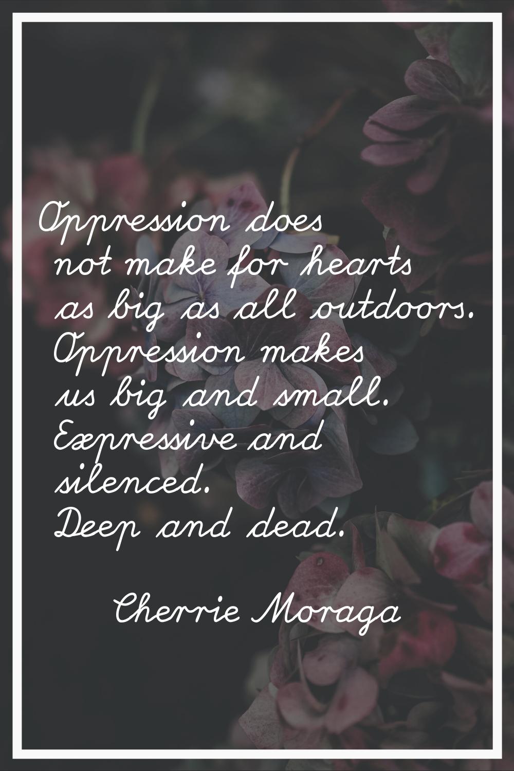 Oppression does not make for hearts as big as all outdoors. Oppression makes us big and small. Expr
