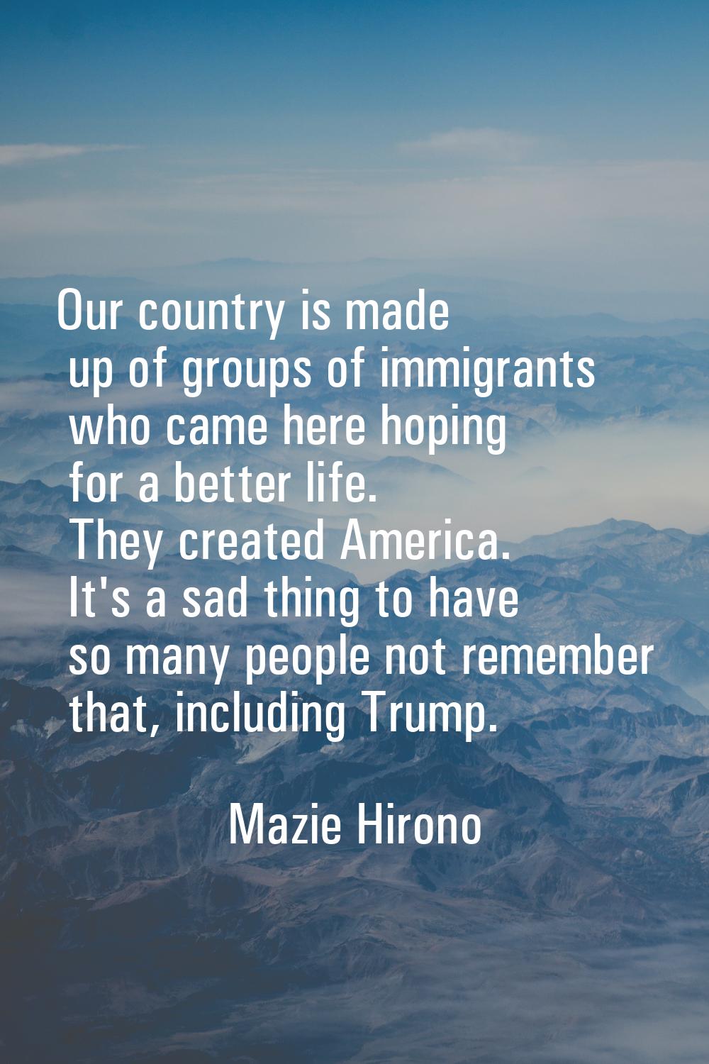 Our country is made up of groups of immigrants who came here hoping for a better life. They created
