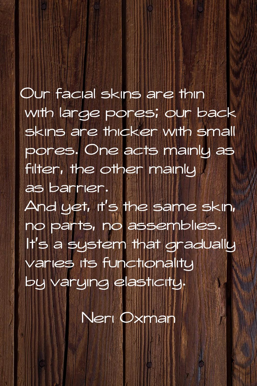 Our facial skins are thin with large pores; our back skins are thicker with small pores. One acts m
