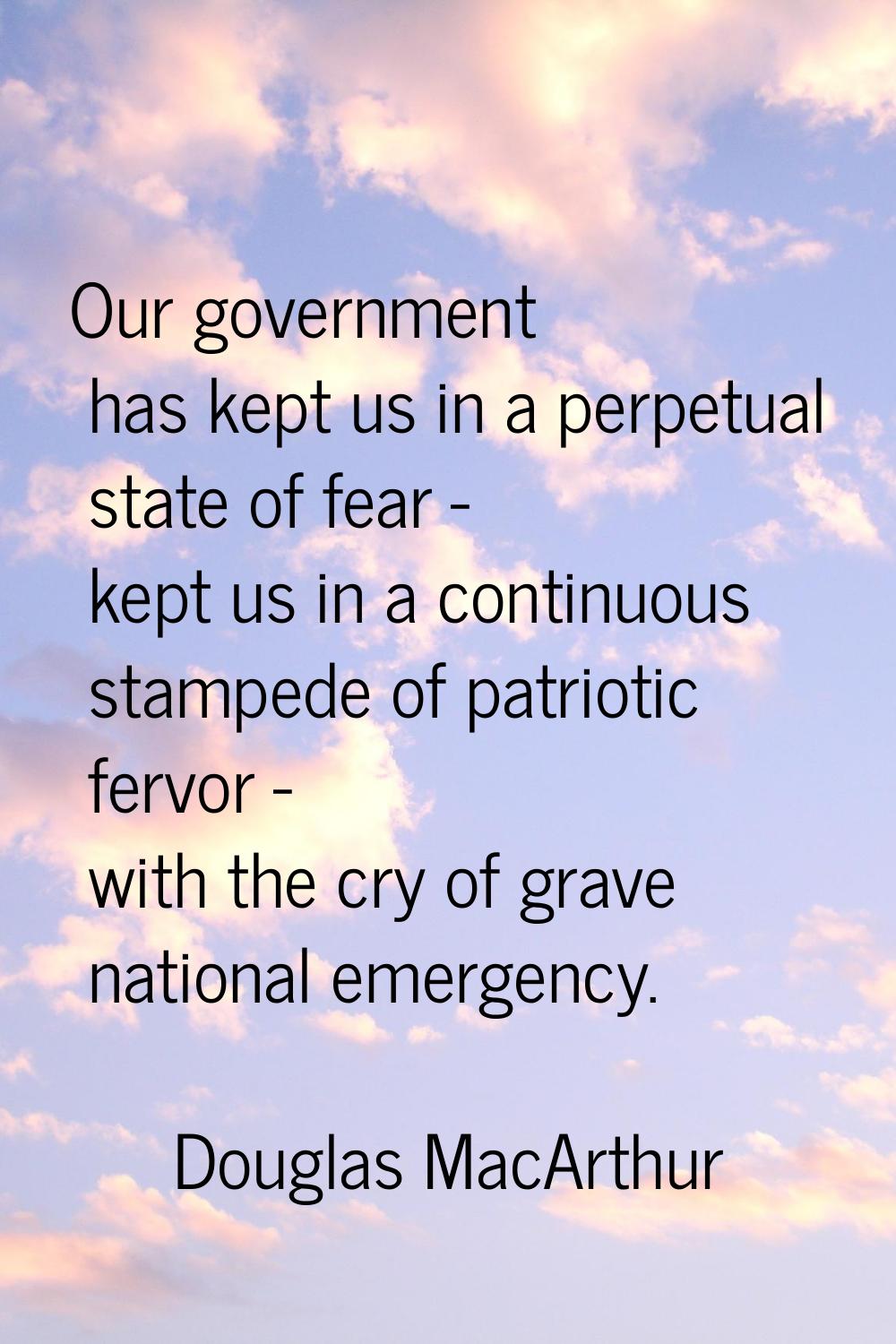 Our government has kept us in a perpetual state of fear - kept us in a continuous stampede of patri