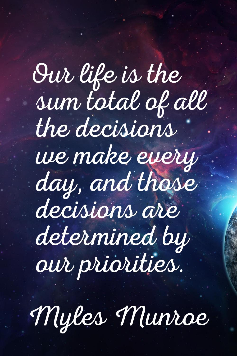 Our life is the sum total of all the decisions we make every day, and those decisions are determine