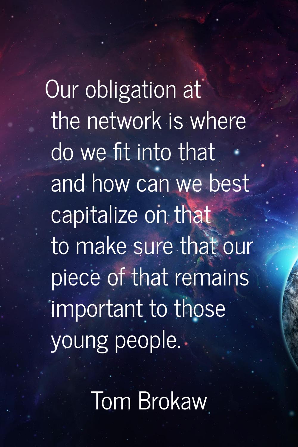 Our obligation at the network is where do we fit into that and how can we best capitalize on that t
