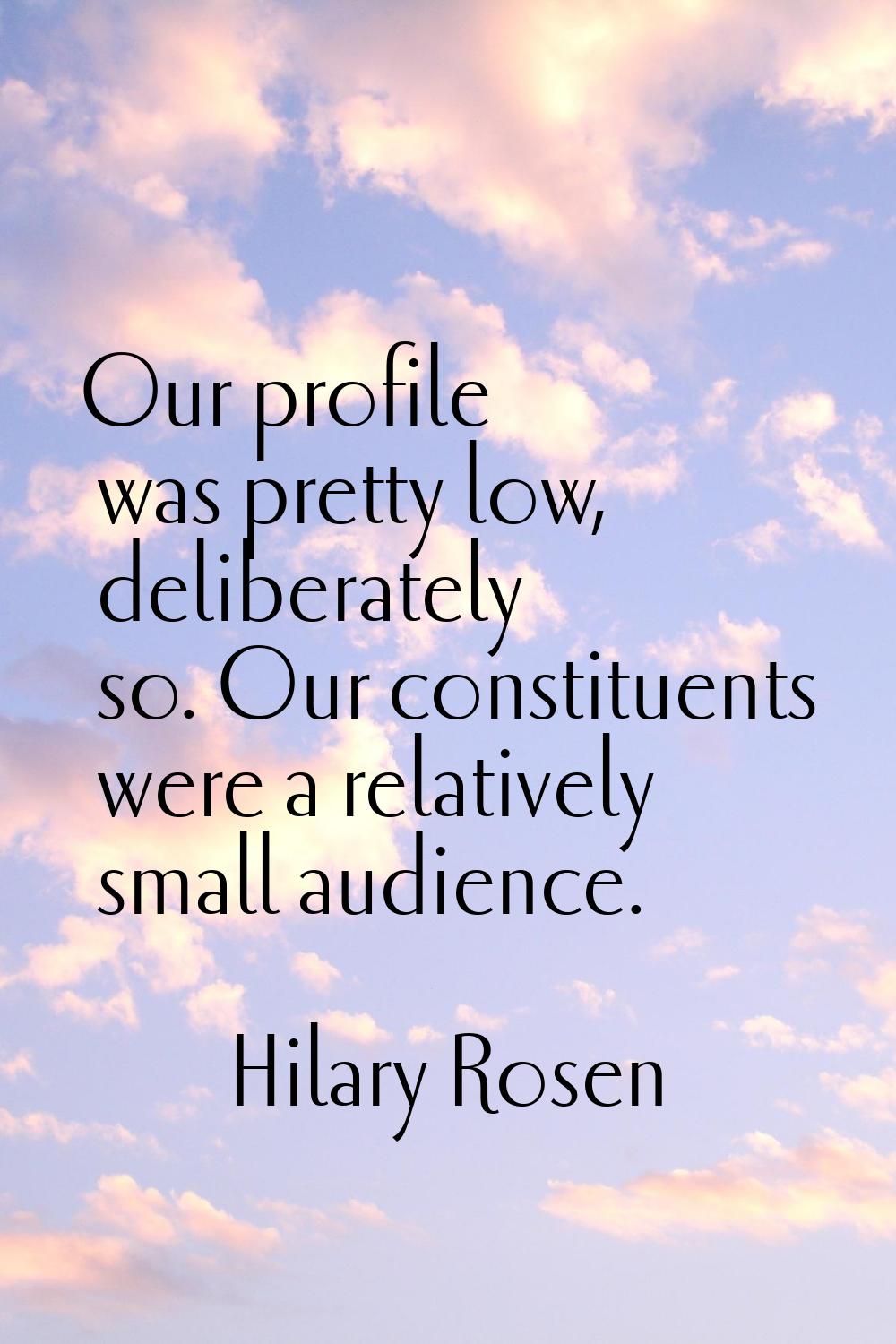 Our profile was pretty low, deliberately so. Our constituents were a relatively small audience.