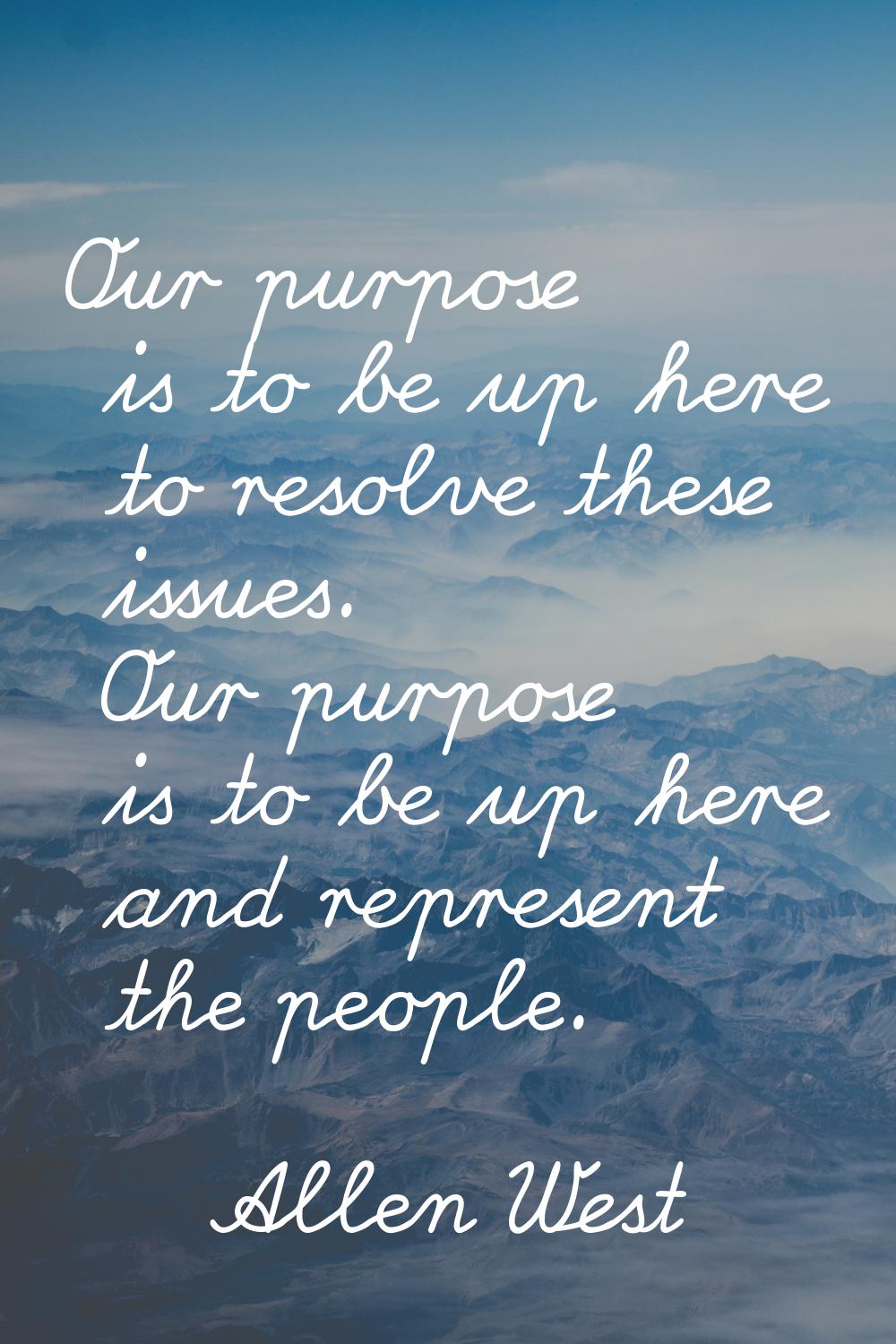 Our purpose is to be up here to resolve these issues. Our purpose is to be up here and represent th