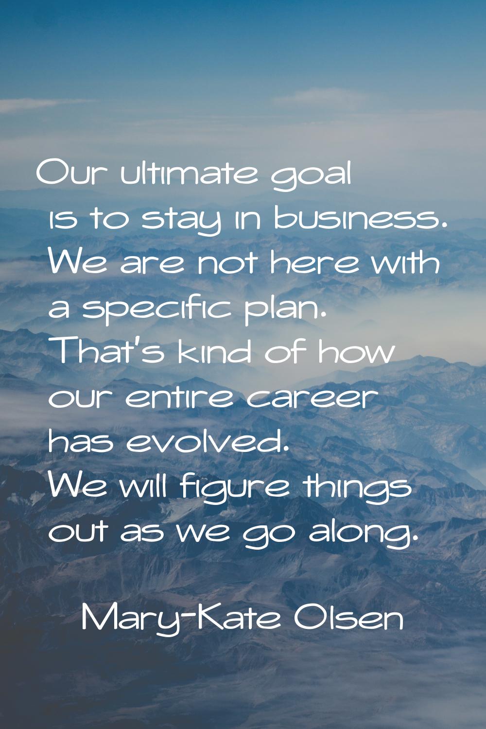 Our ultimate goal is to stay in business. We are not here with a specific plan. That's kind of how 