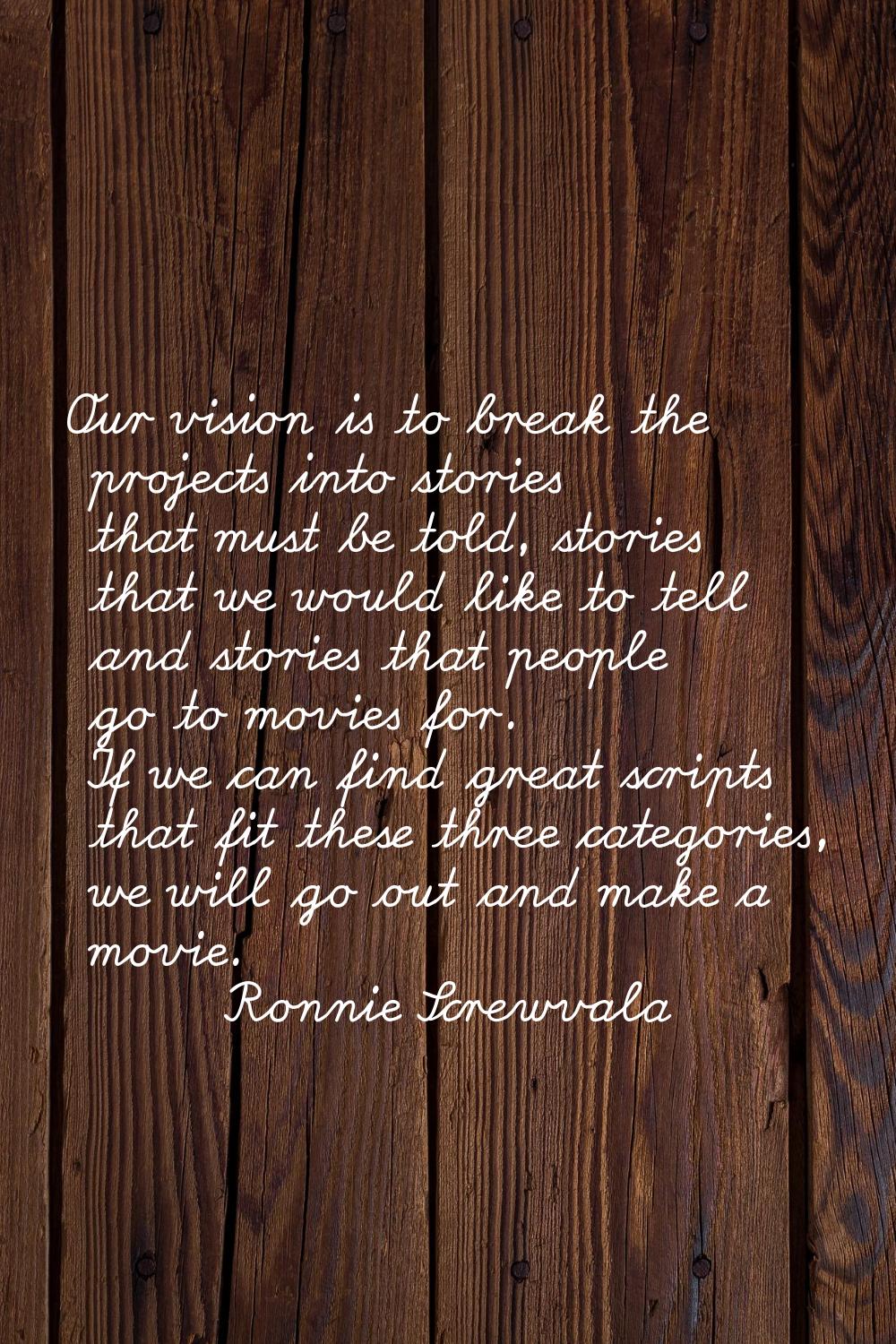 Our vision is to break the projects into stories that must be told, stories that we would like to t