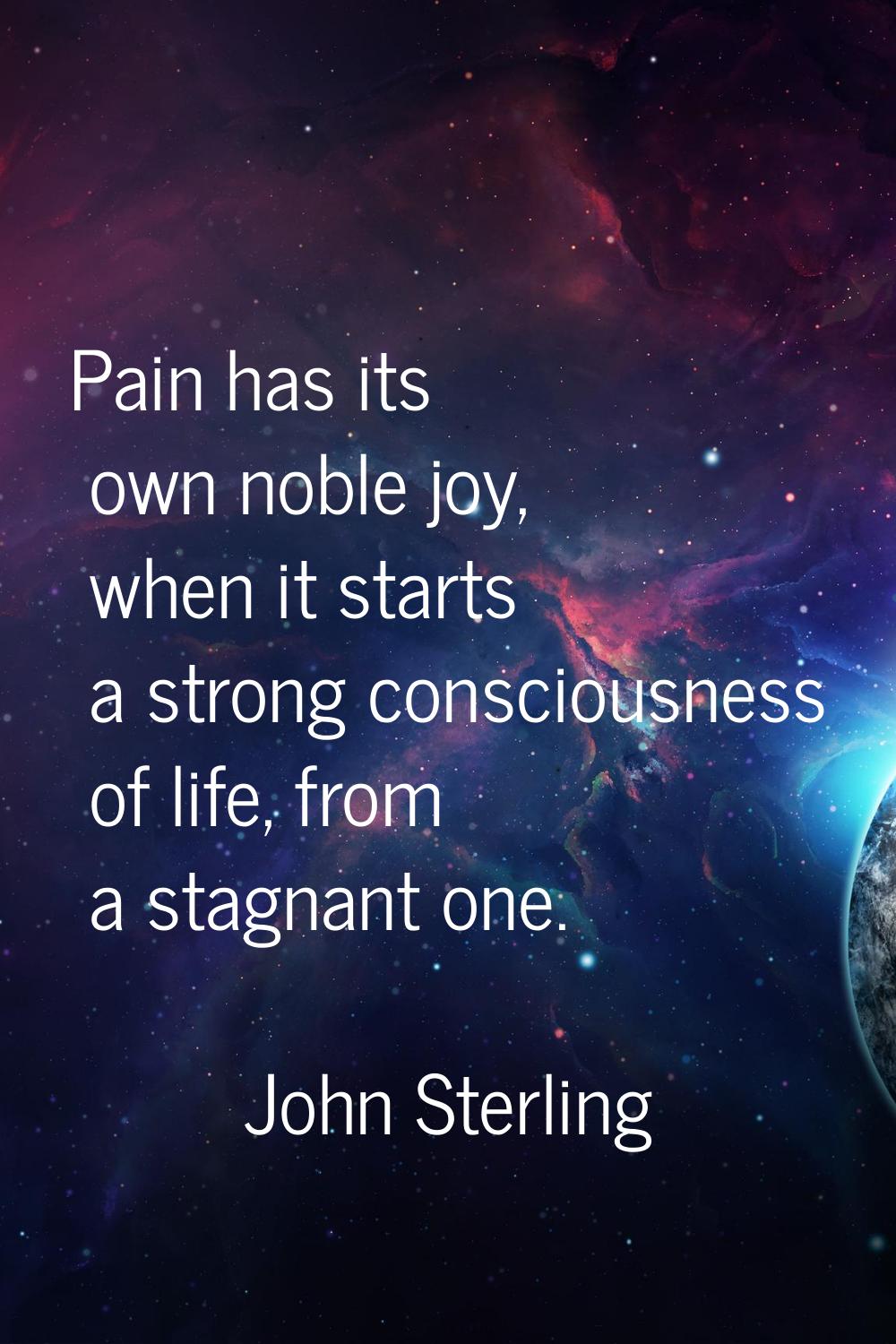 Pain has its own noble joy, when it starts a strong consciousness of life, from a stagnant one.