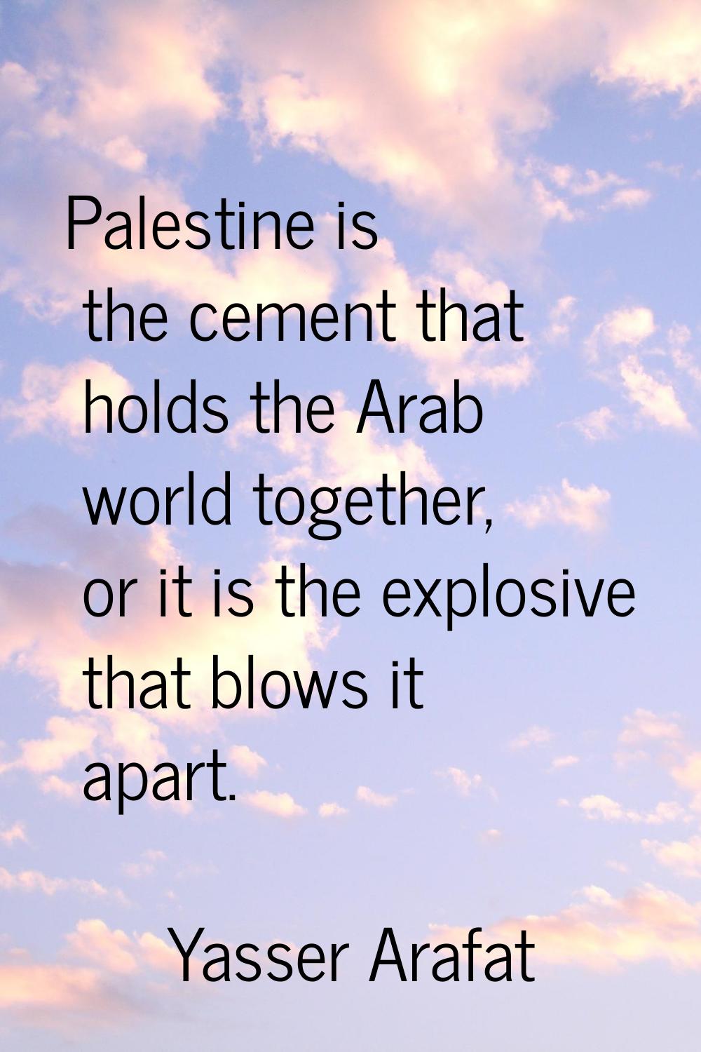 Palestine is the cement that holds the Arab world together, or it is the explosive that blows it ap