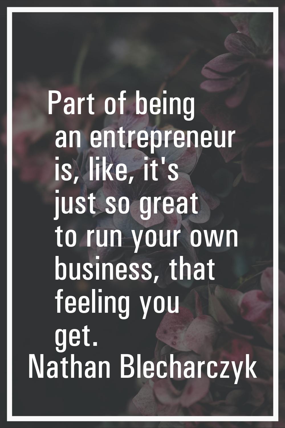 Part of being an entrepreneur is, like, it's just so great to run your own business, that feeling y