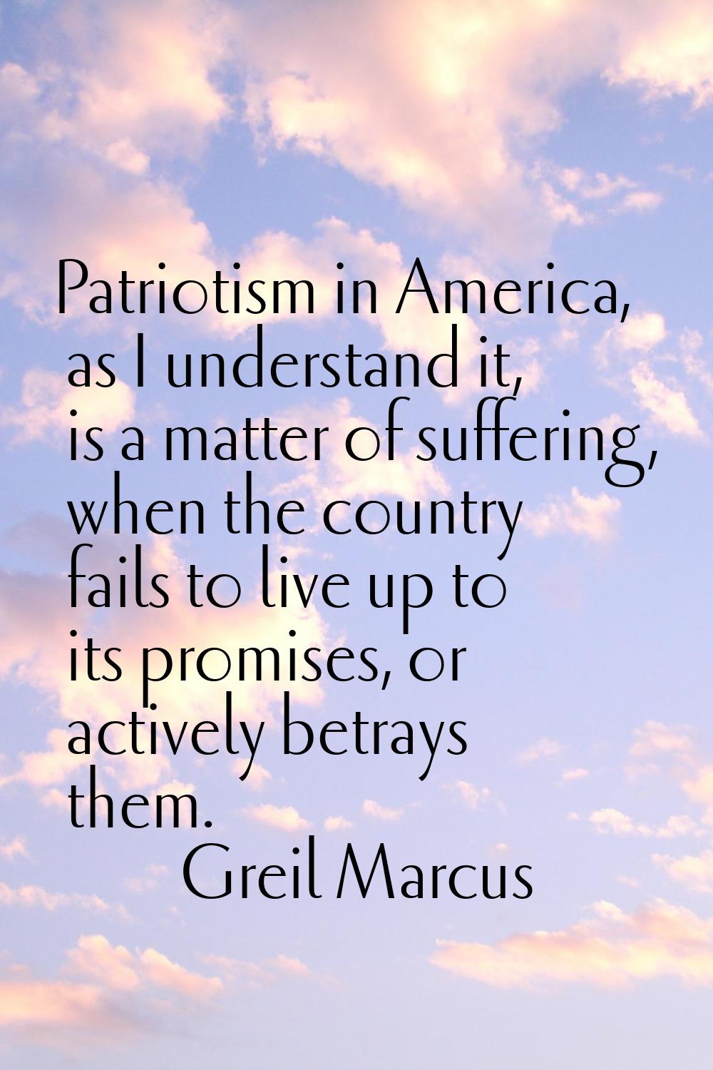 Patriotism in America, as I understand it, is a matter of suffering, when the country fails to live