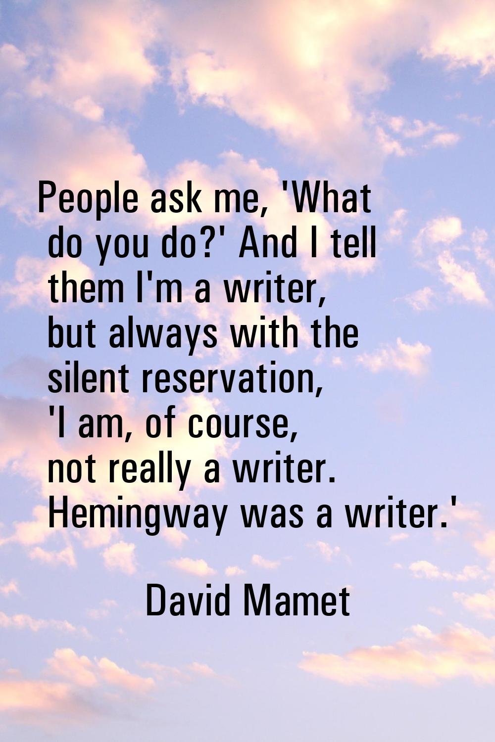 People ask me, 'What do you do?' And I tell them I'm a writer, but always with the silent reservati