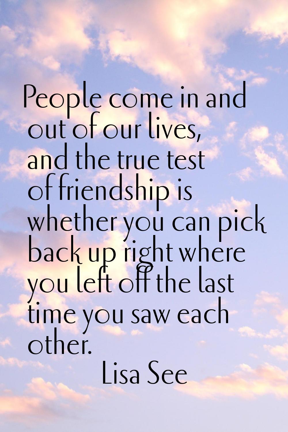 People come in and out of our lives, and the true test of friendship is whether you can pick back u