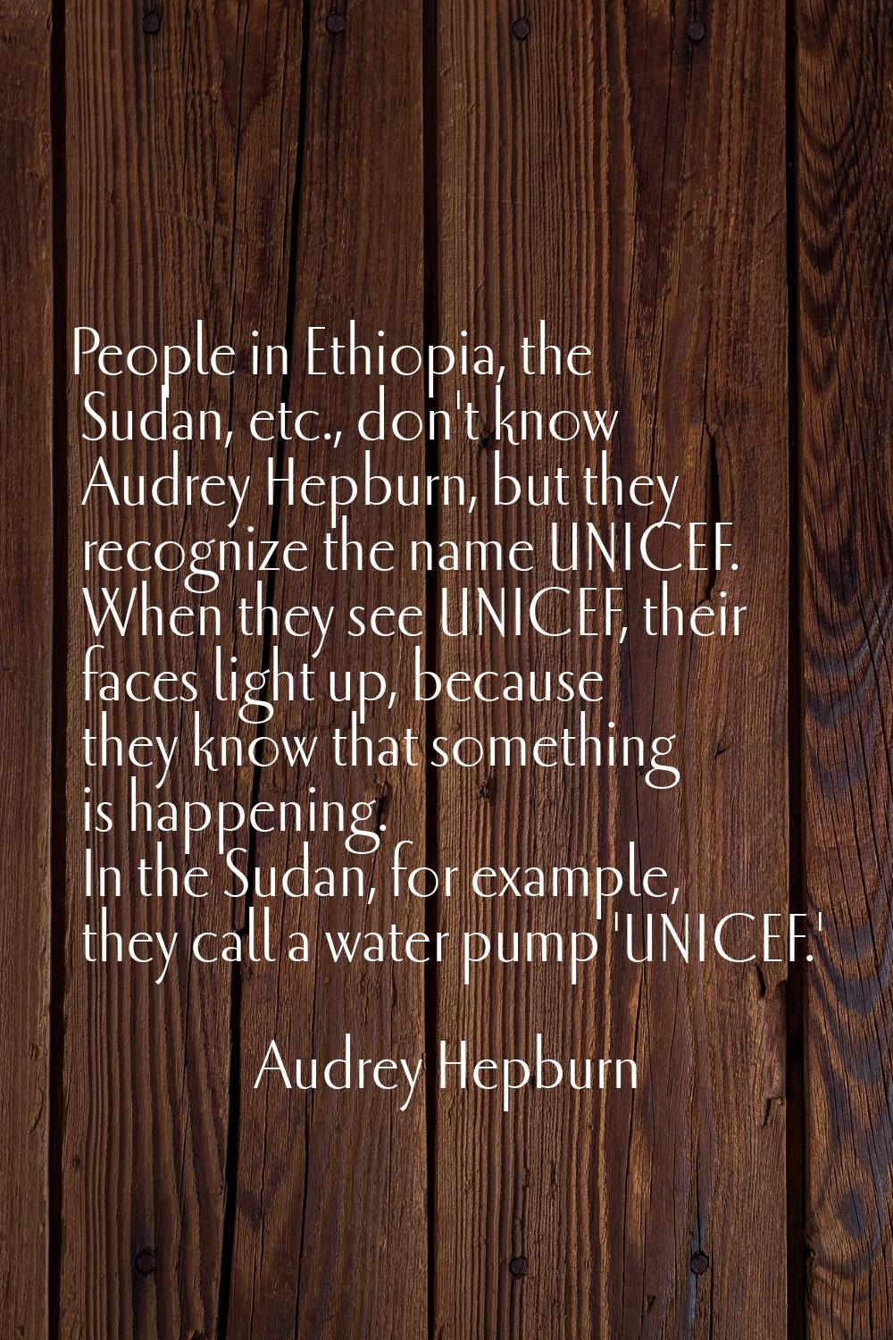 People in Ethiopia, the Sudan, etc., don't know Audrey Hepburn, but they recognize the name UNICEF.