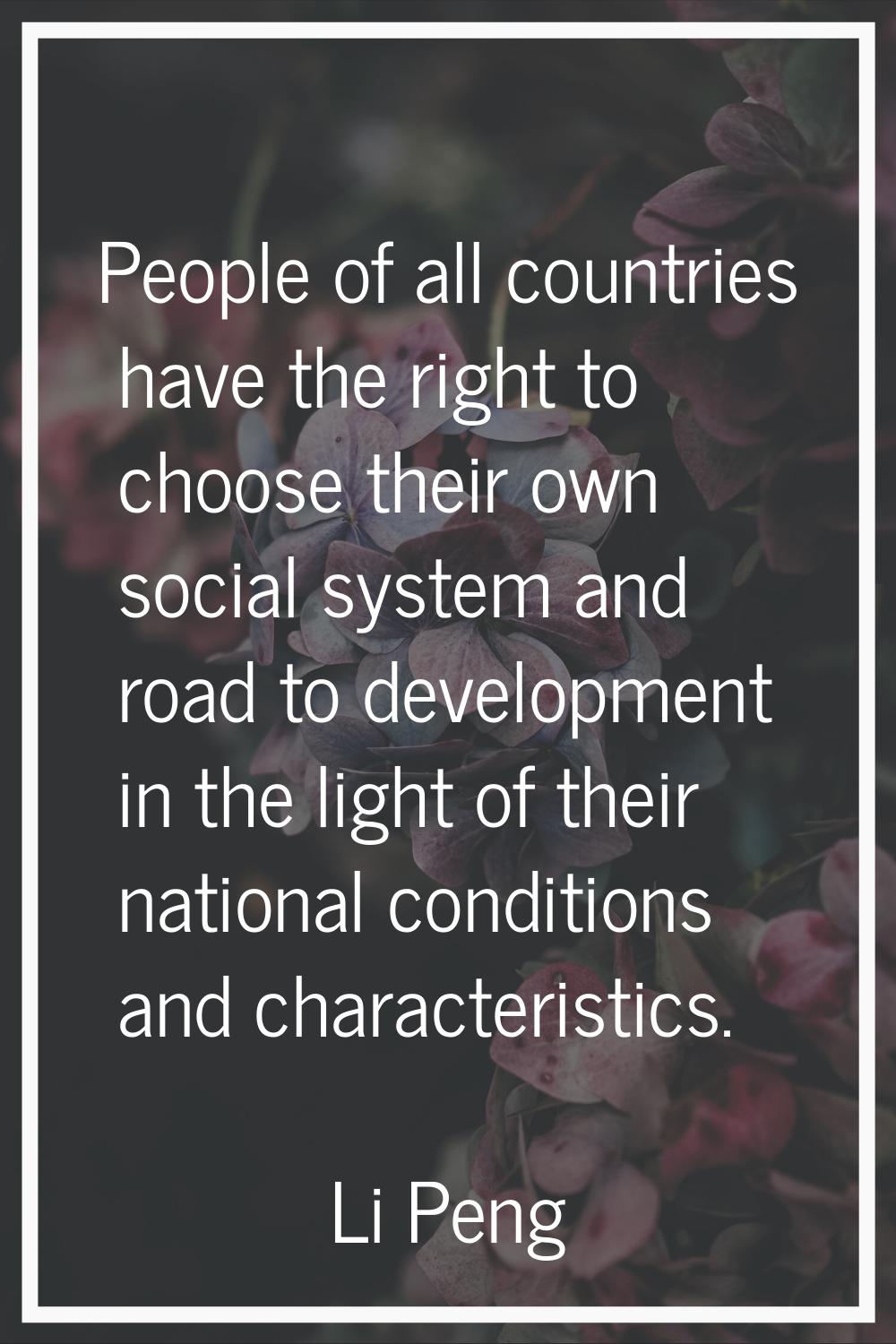 People of all countries have the right to choose their own social system and road to development in