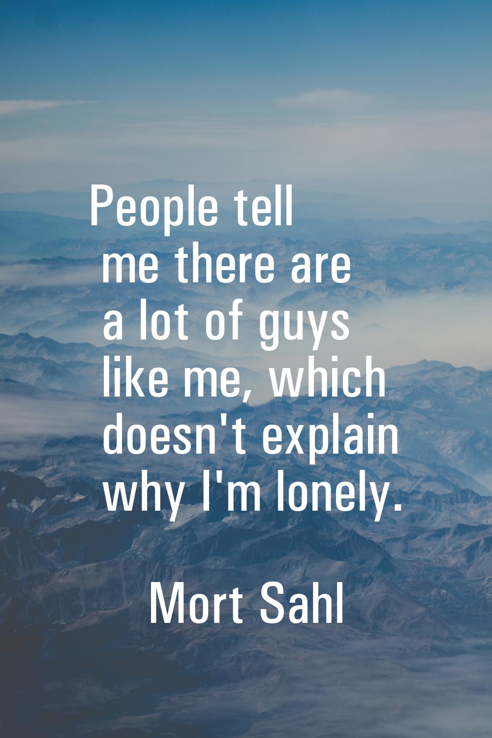 People tell me there are a lot of guys like me, which doesn't explain why I'm lonely.