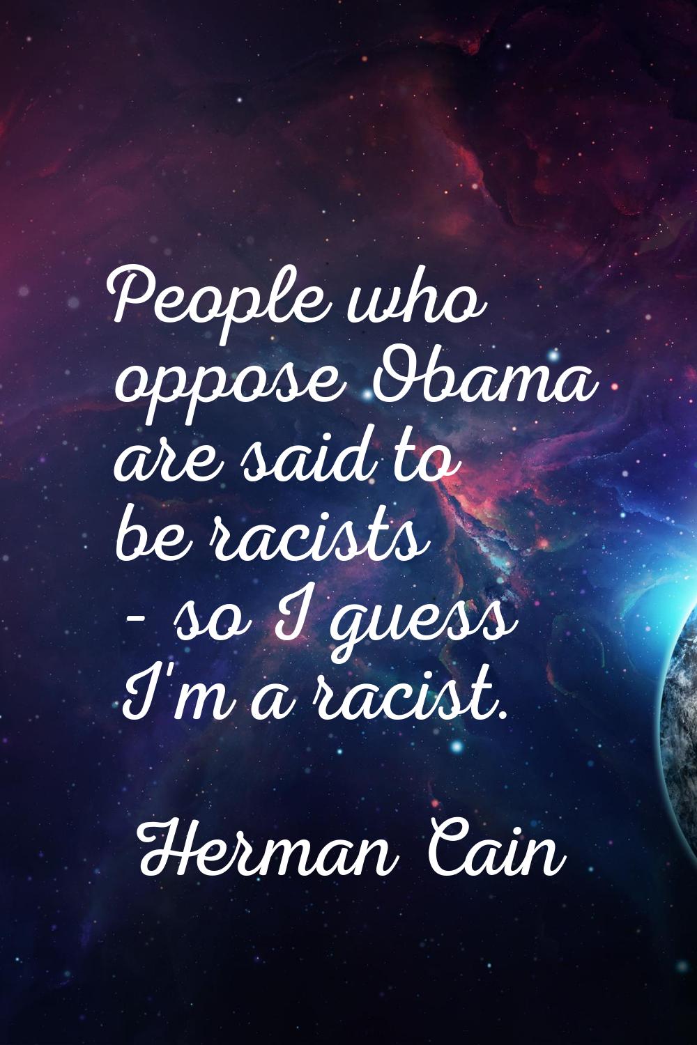 People who oppose Obama are said to be racists - so I guess I'm a racist.