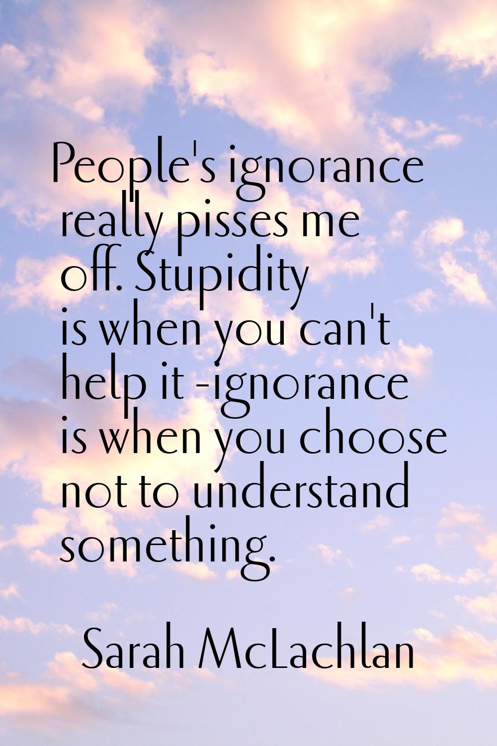 People's ignorance really pisses me off. Stupidity is when you can't help it -ignorance is when you