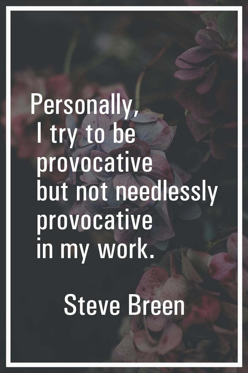 Personally, I try to be provocative but not needlessly provocative in my work.