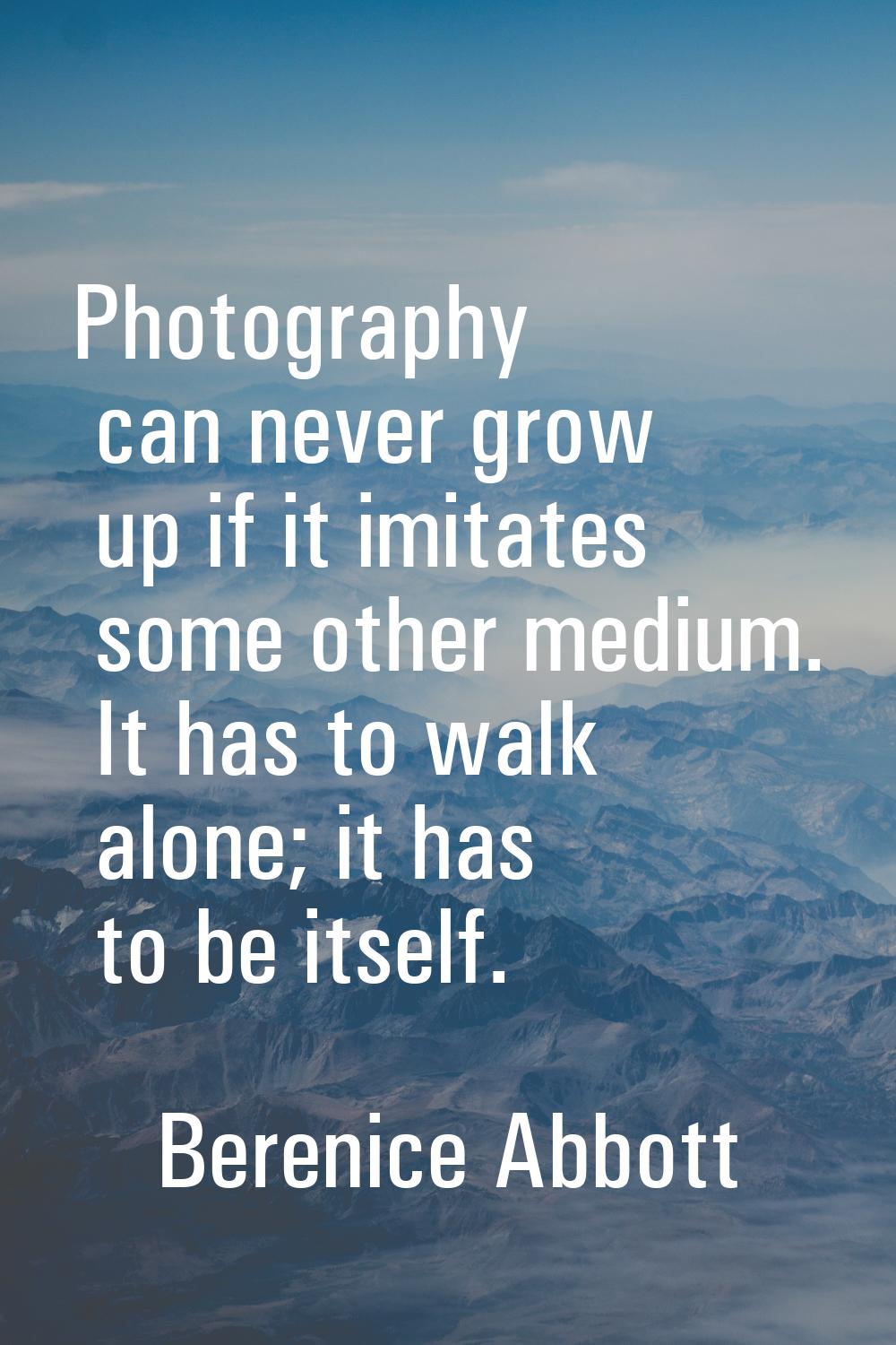 Photography can never grow up if it imitates some other medium. It has to walk alone; it has to be 