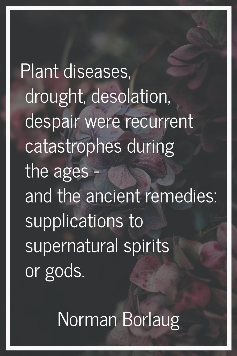 Plant diseases, drought, desolation, despair were recurrent catastrophes during the ages - and the 