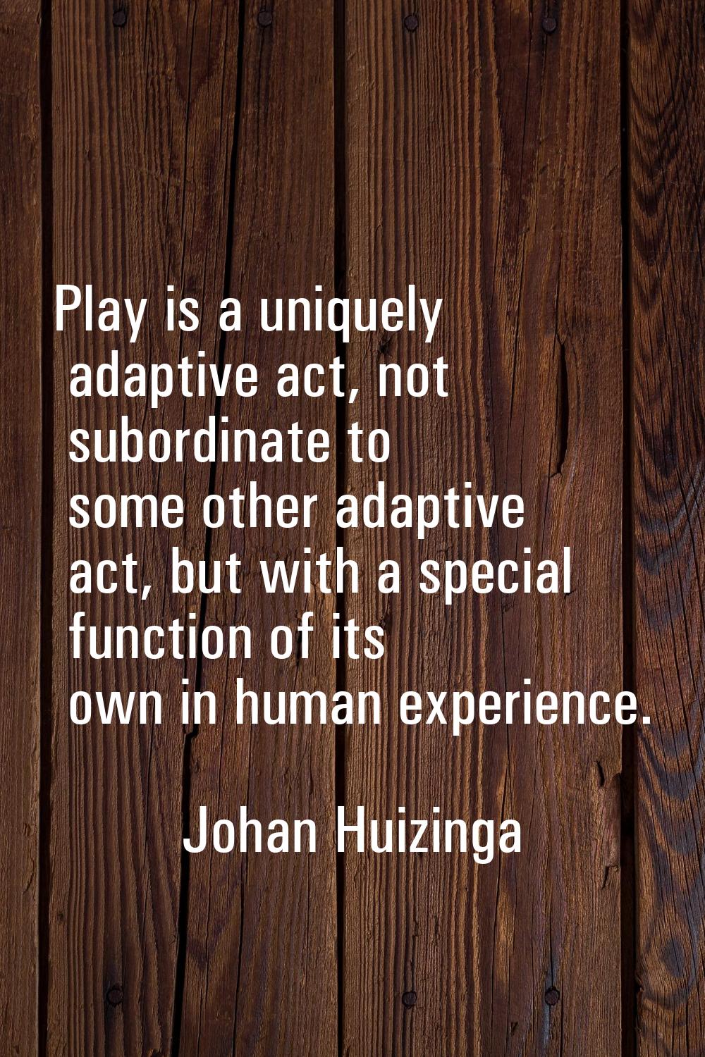 Play is a uniquely adaptive act, not subordinate to some other adaptive act, but with a special fun