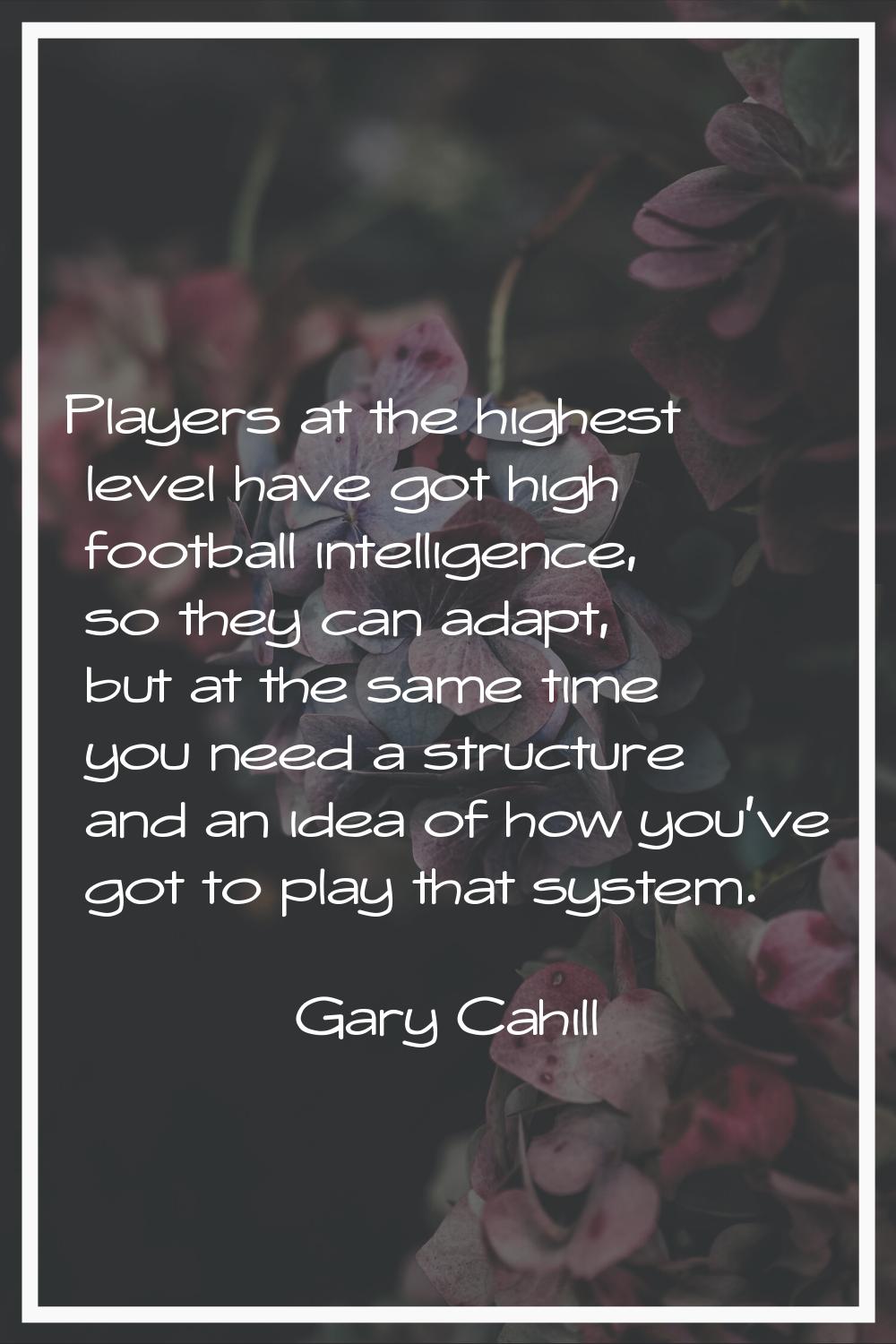 Players at the highest level have got high football intelligence, so they can adapt, but at the sam