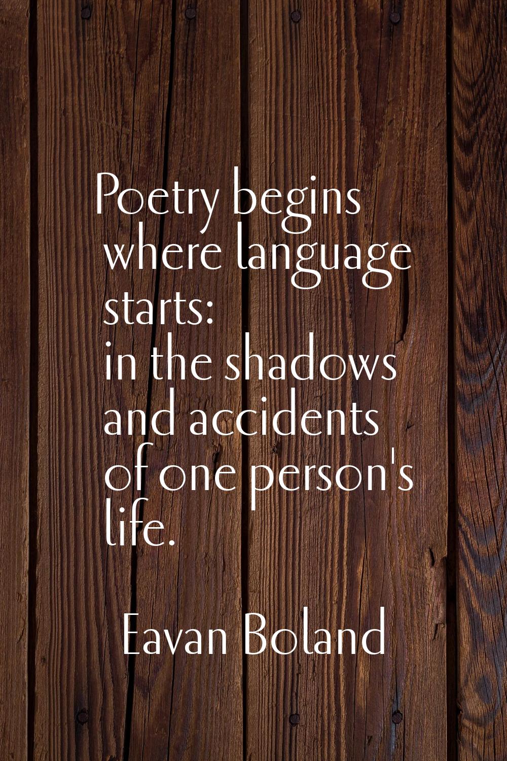 Poetry begins where language starts: in the shadows and accidents of one person's life.