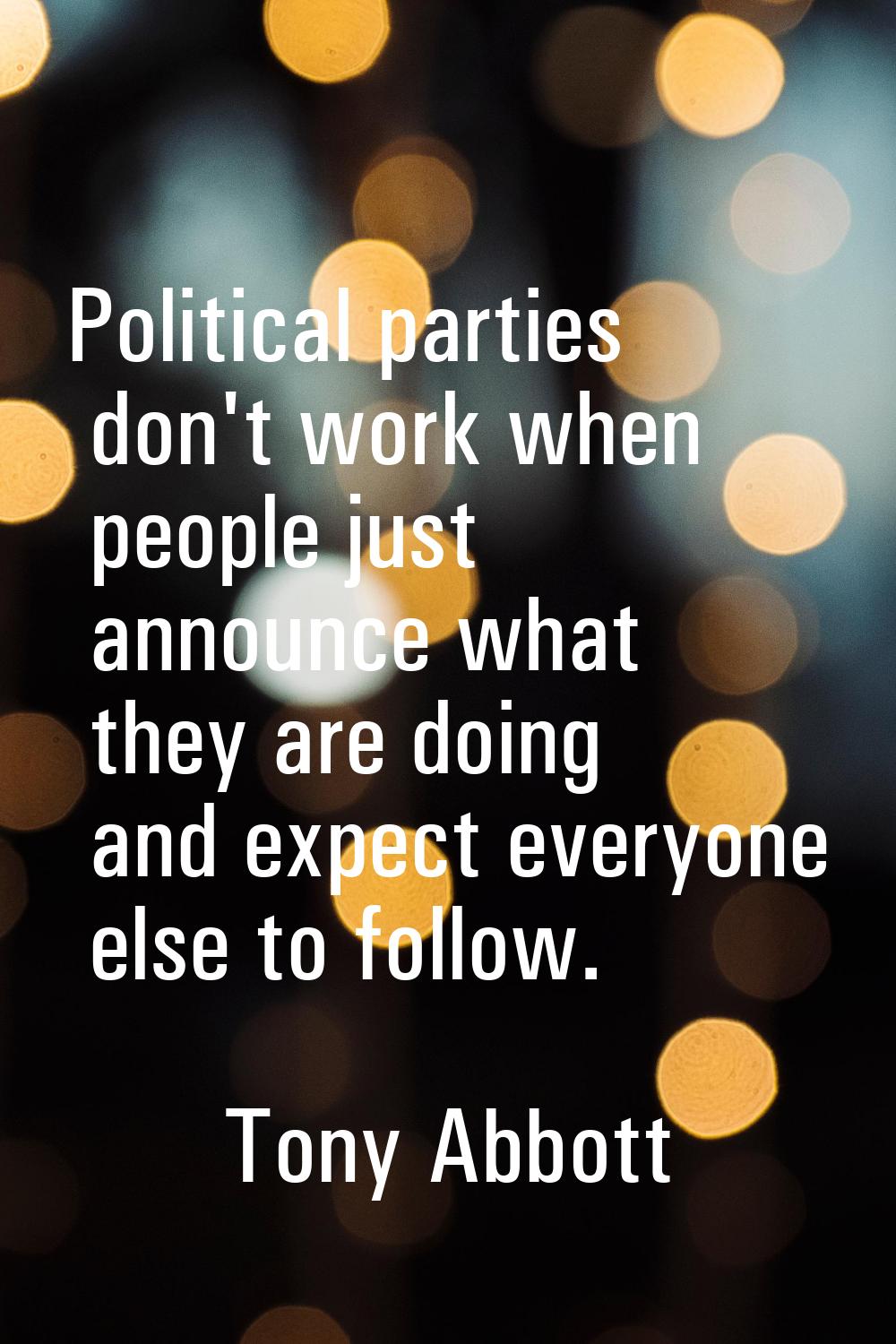 Political parties don't work when people just announce what they are doing and expect everyone else