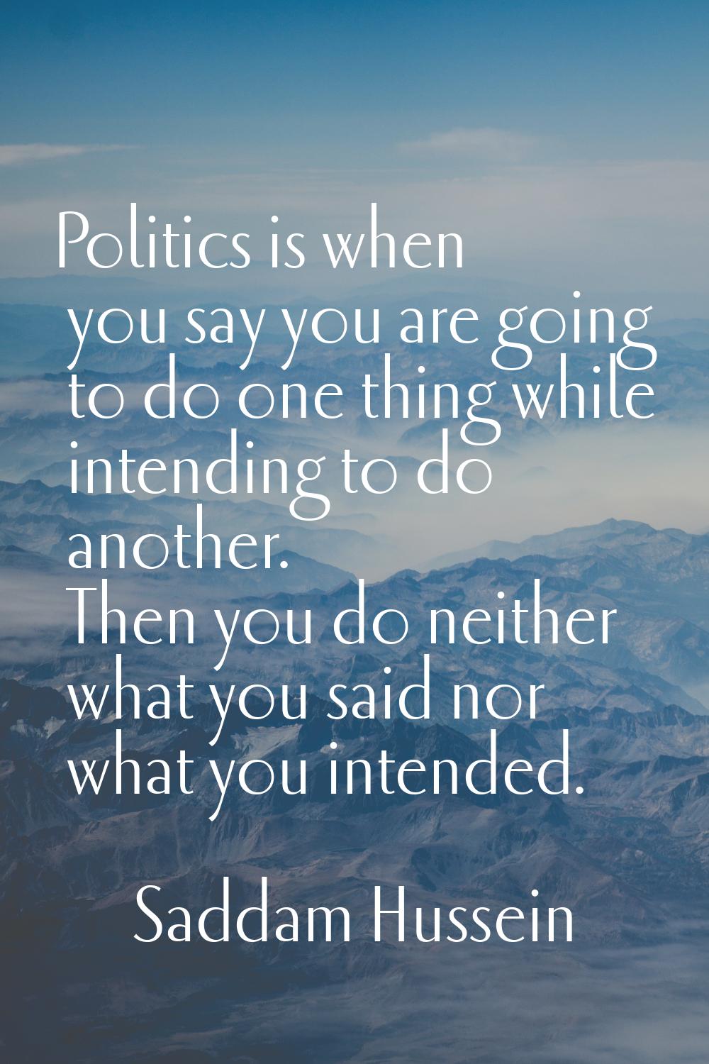 Politics is when you say you are going to do one thing while intending to do another. Then you do n