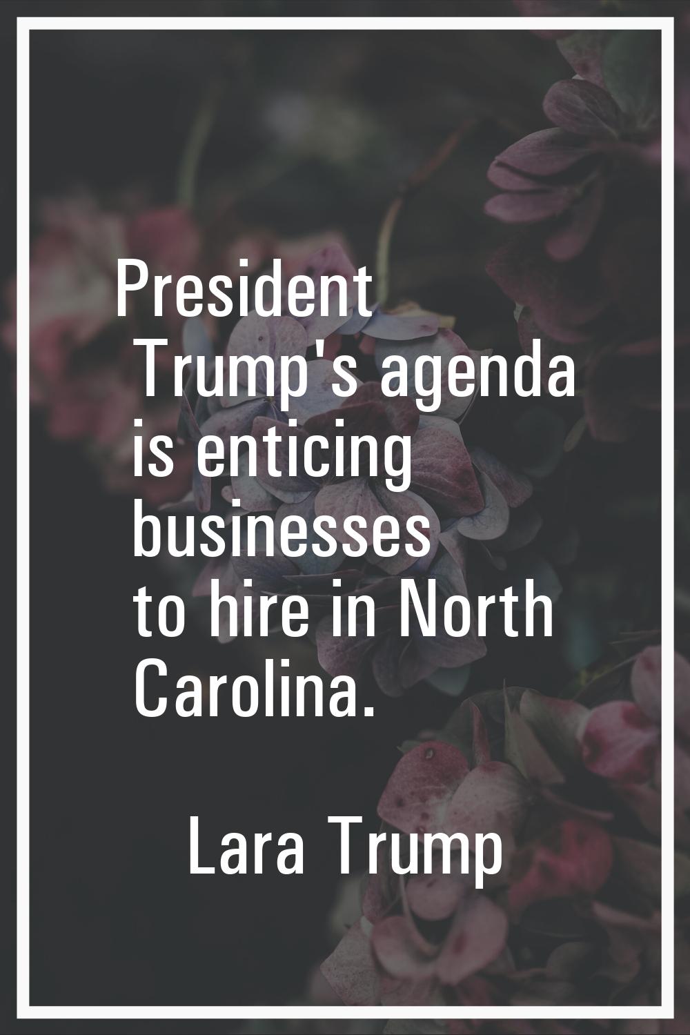 President Trump's agenda is enticing businesses to hire in North Carolina.