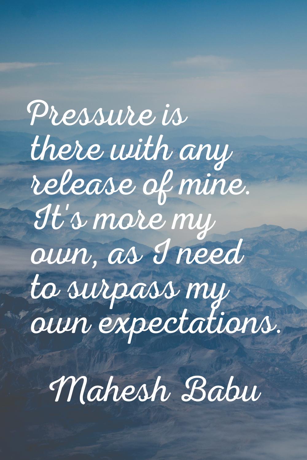 Pressure is there with any release of mine. It's more my own, as I need to surpass my own expectati