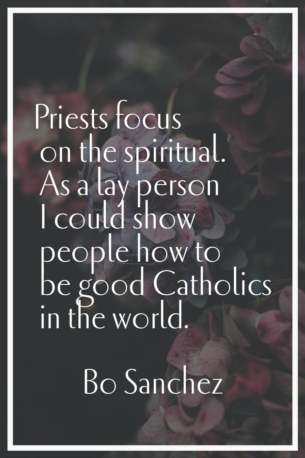 Priests focus on the spiritual. As a lay person I could show people how to be good Catholics in the