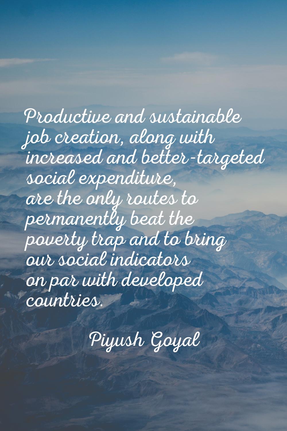 Productive and sustainable job creation, along with increased and better-targeted social expenditur
