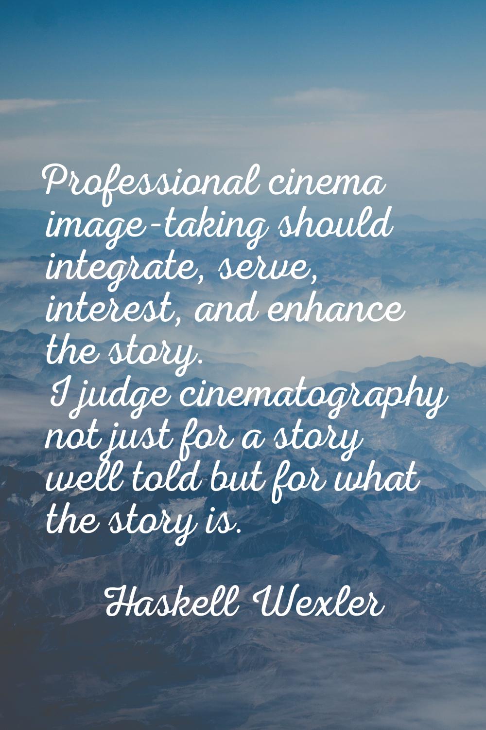 Professional cinema image-taking should integrate, serve, interest, and enhance the story. I judge 