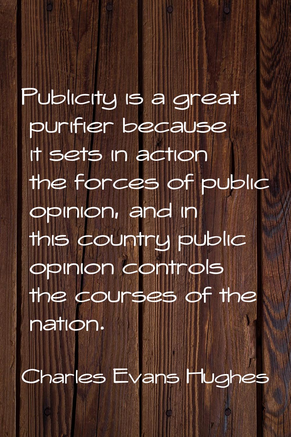 Publicity is a great purifier because it sets in action the forces of public opinion, and in this c