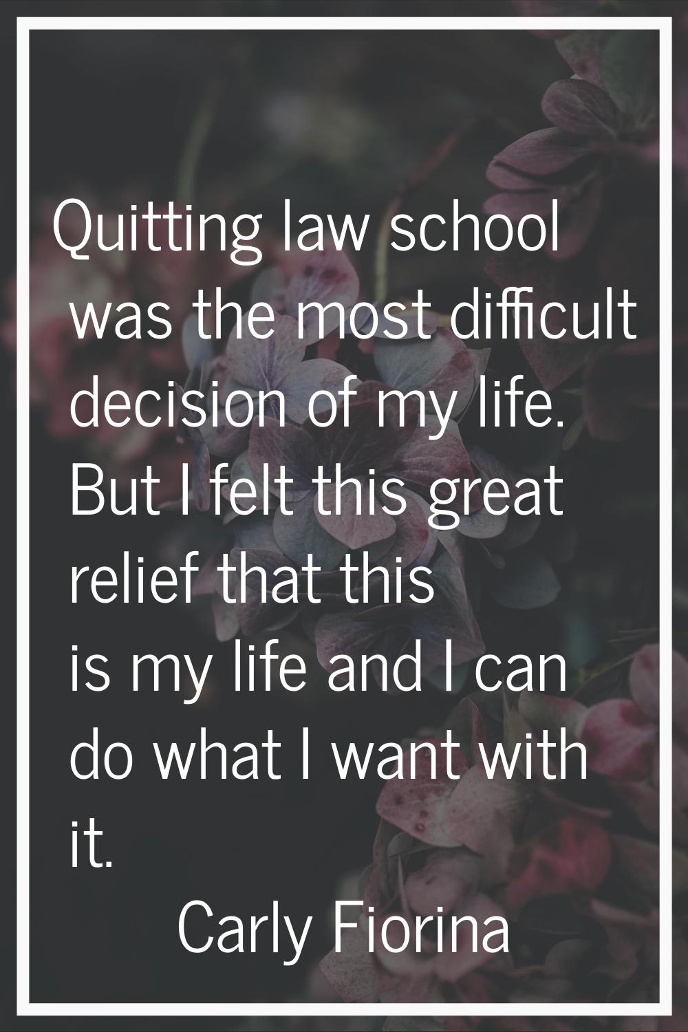 Quitting law school was the most difficult decision of my life. But I felt this great relief that t