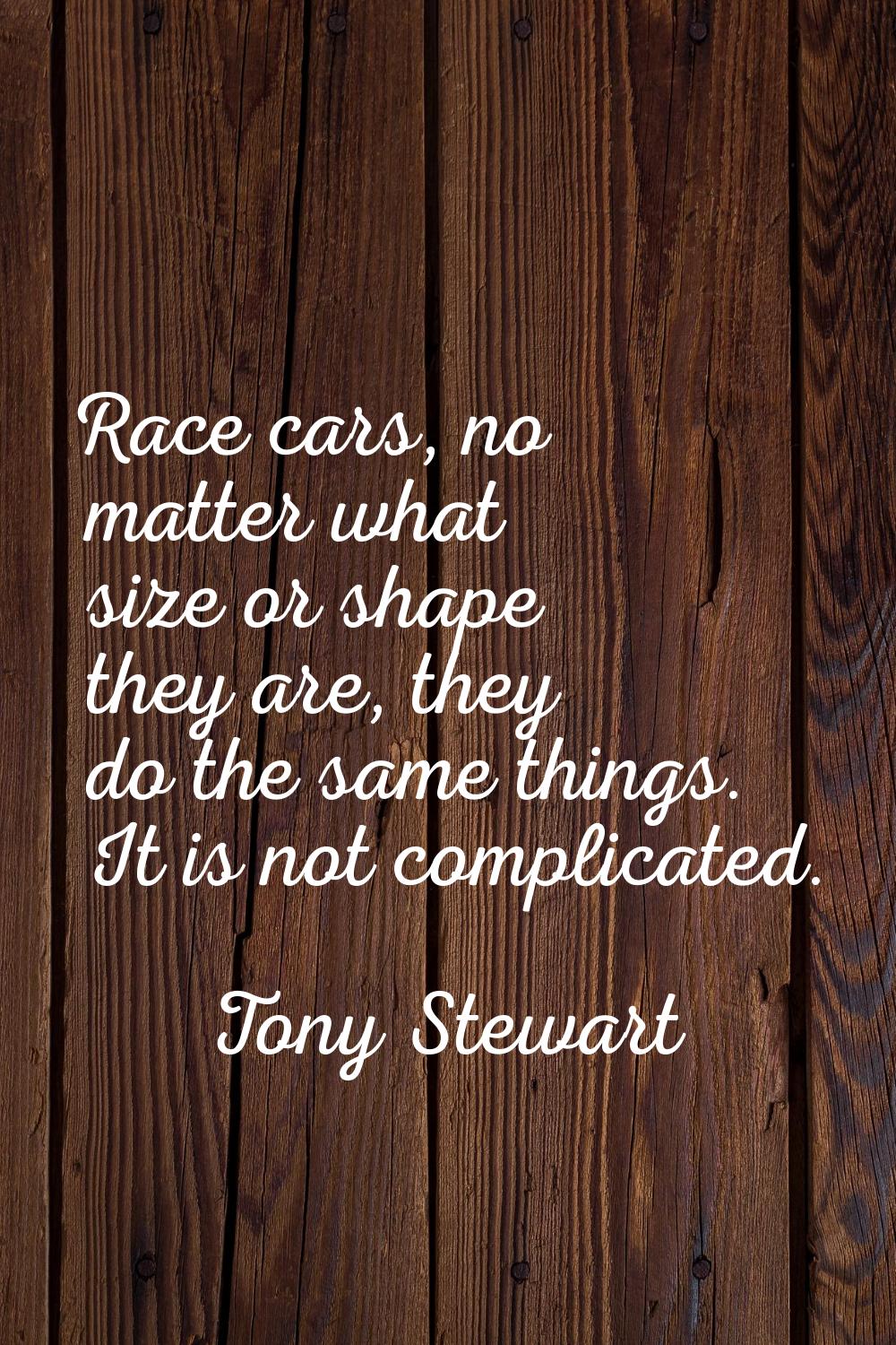 Race cars, no matter what size or shape they are, they do the same things. It is not complicated.